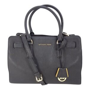 Michael Kors Dillon Black Saffiano Leather Satchel Crossbody Bag Gold Hardware